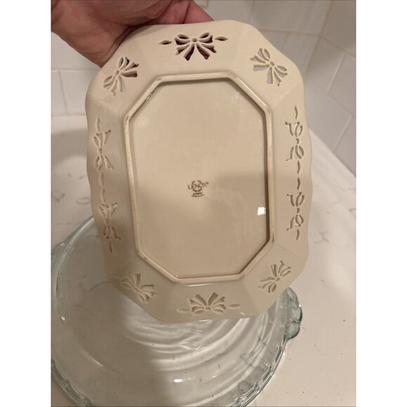 Victorian Rose Collection by Lenox Pierced Ribbon Rectangular Vanity Tray 9" USA - Picture 16 of 16